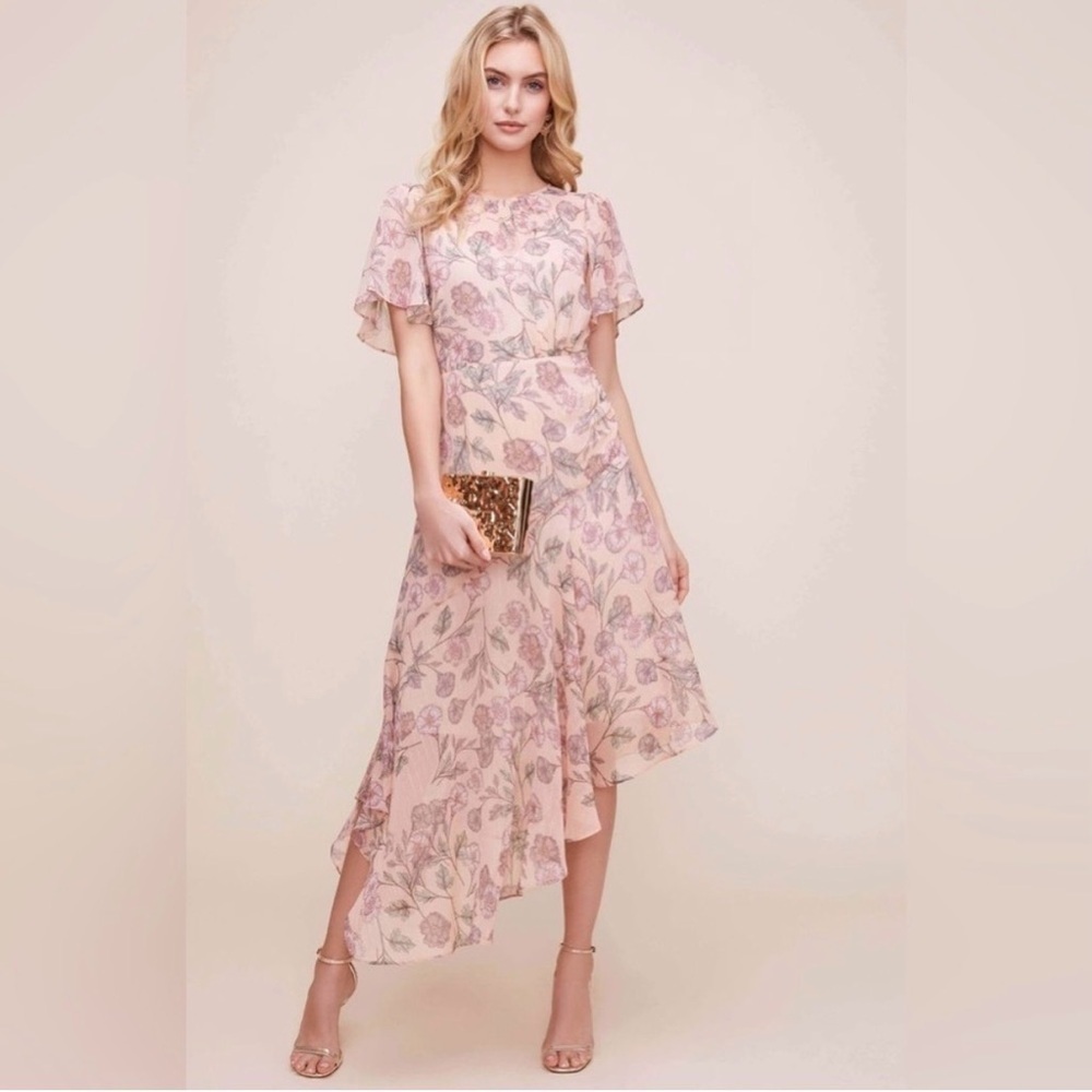 ASTR The Label Chandler Floral Midi Dress Large Pink Garden Spring Wedding Chic